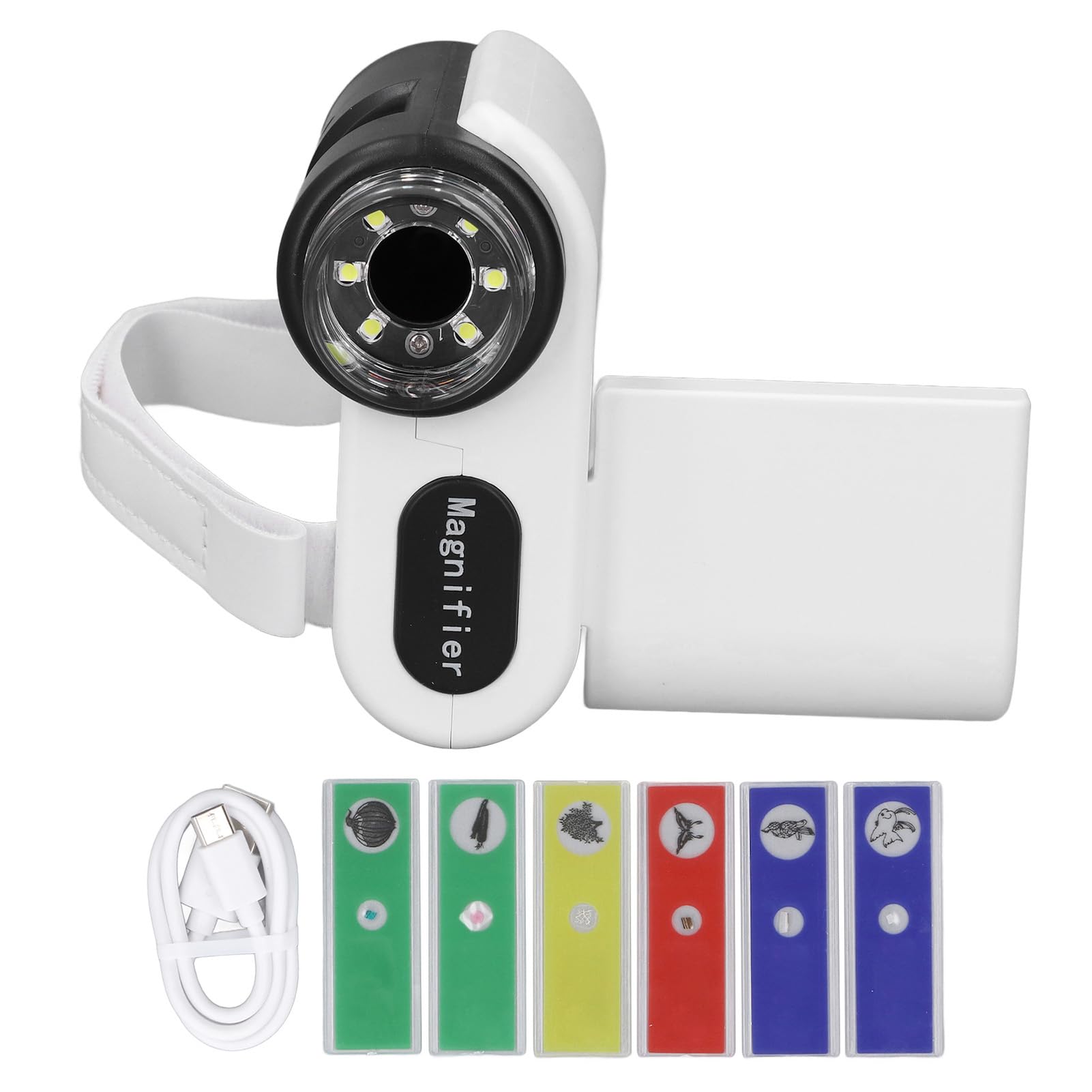 AMONIDA Microscopio per Bambini, Microscopio Digitale Portatile 1000X con Registrazione Video su Schermo a Colori da 2 Pollici, Ideale per l'esplorazione Scientifica (WHITE)
