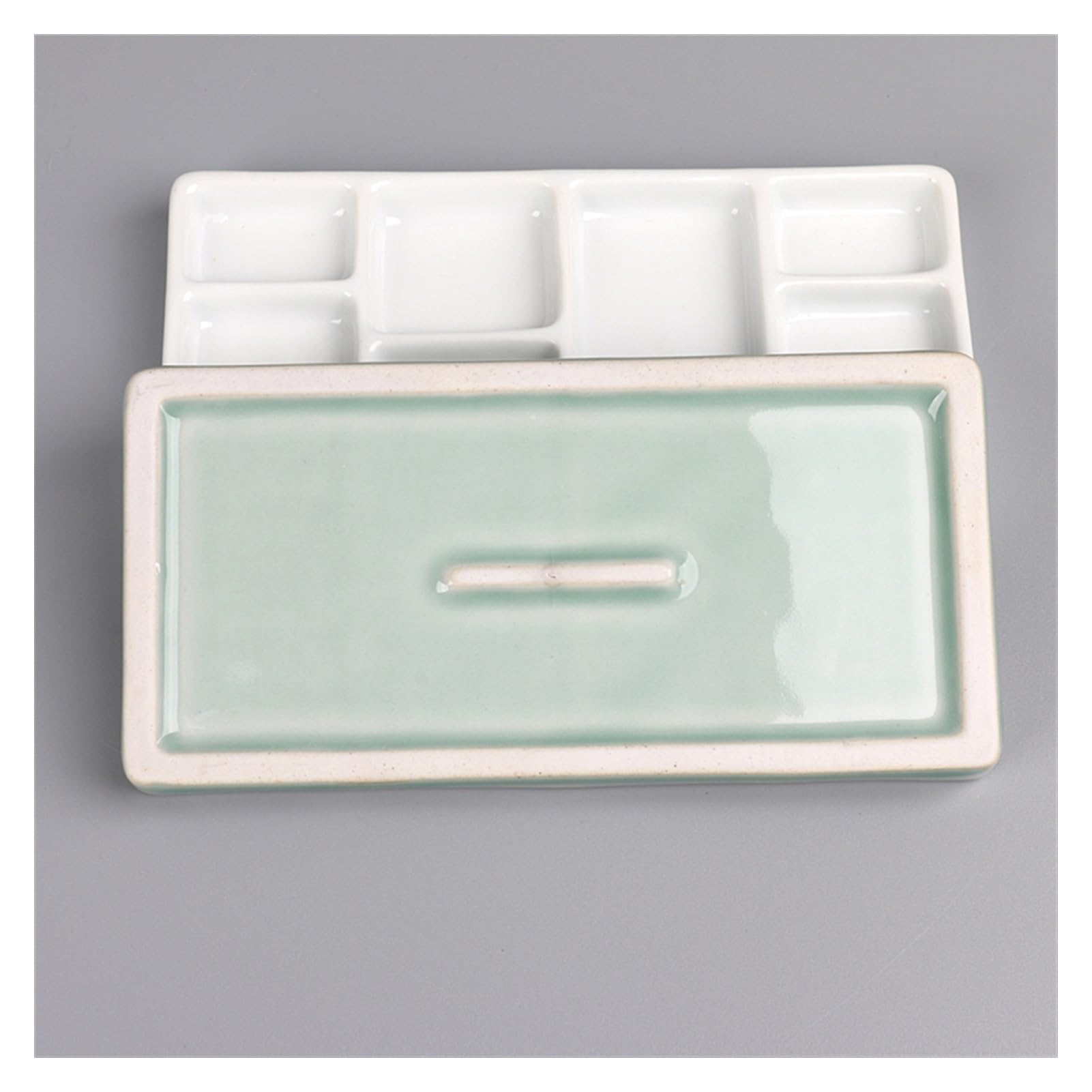 Ceramiczna 9-dołkowa paleta artysty, prostokątna taca do akwareli do akwareli gwasz akrylowy obraz olejny (Color : White)