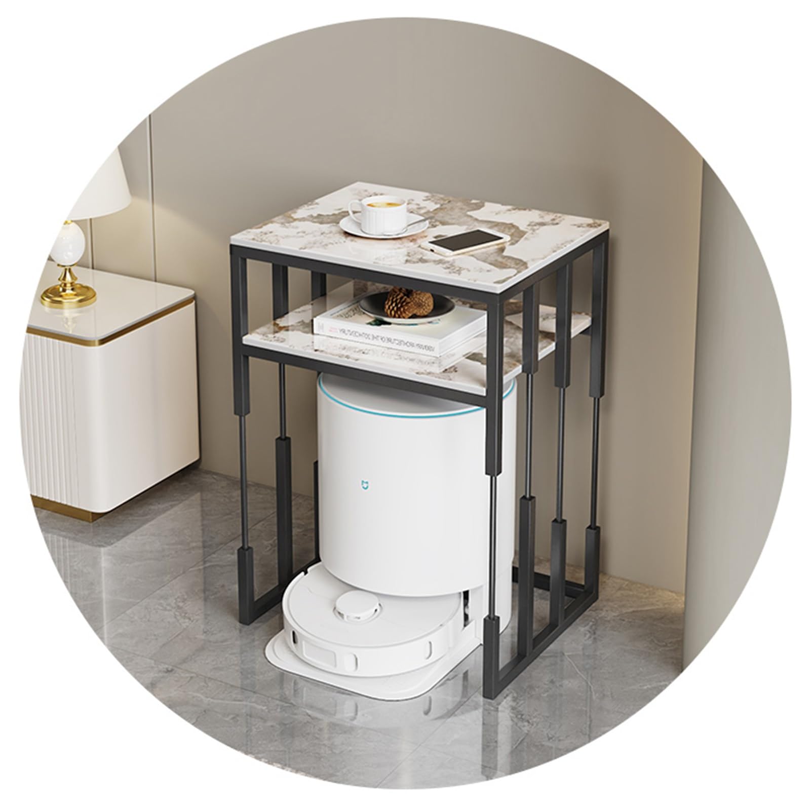 Robot próżniowa szafka do przechowywania, przenośny stojak nocny robot, stojak do przechowywania robota, nowoczesna szafka do przechowywania, do salonu, jadalni (czarny A, 50 cm)