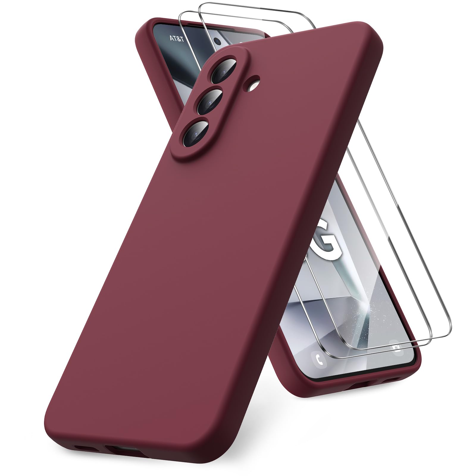 Vansdon Handyhülle kompatibel mit Samsung Galaxy A37 5G Hülle, 2 Stück Panzer Schutz Glas, weiche TPU Flüssigsilikonhülle, stoßfestem Gummi Silikongel Fall-Taupe