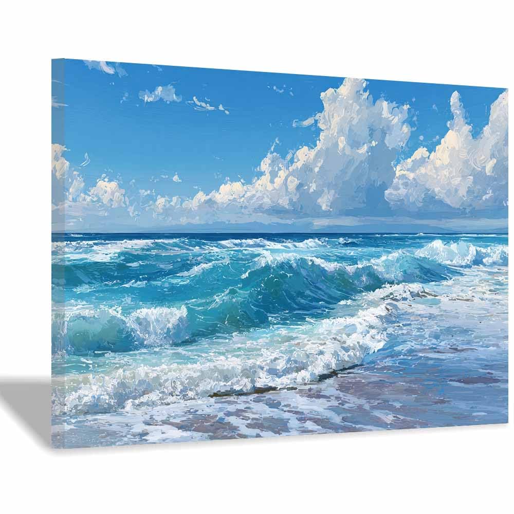 HOQIU Canvas Wall Art Brighte Beaches es Waves canvas art, art print, house decor, bedroom wall decor above bed, prints for living room.(Multicolor)-70x100cm Framed