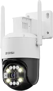 ZOSI 3K WiFi 6 Home Security Camera,2.4GHz WiFi Indoor Outdoor, 5MP Pan/Tilt Plug-in Camera,Human/Vehicle/Pet Detection,Color Night Vision,2 Way Audio, Spotlight Siren,Memory Card & Cloud Storage asin的图片