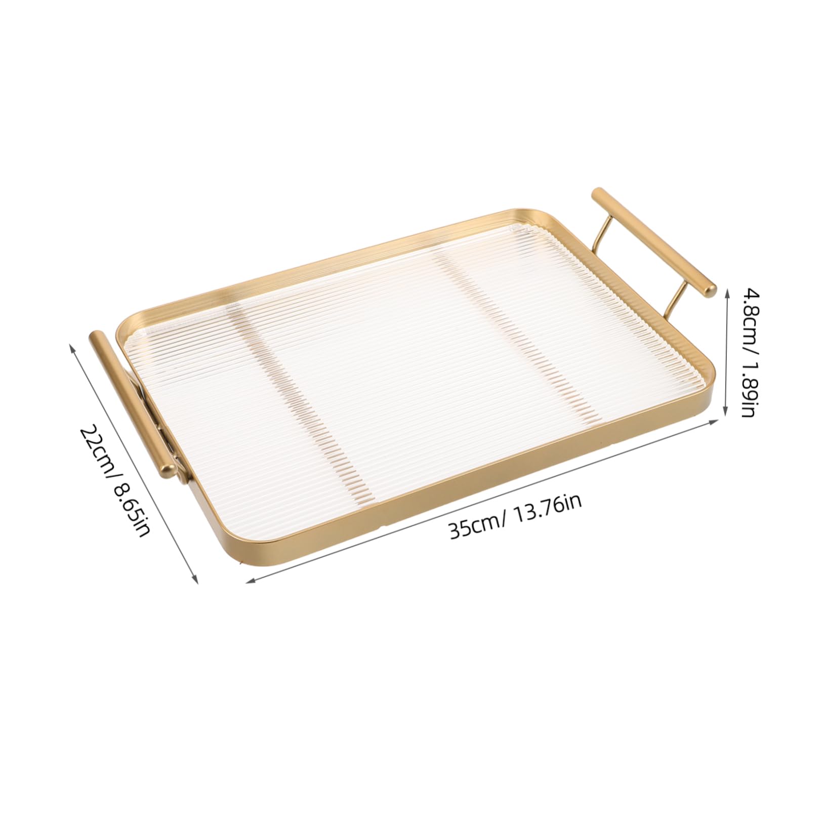 Bandeja Rectangular Acrílica Dorada con Asas, Elegante y Estable | Uso Multipropósito, Fácil de Limpiar, Patrón Horizontal Refinado, para Mesa de Comedor y Dormitorio