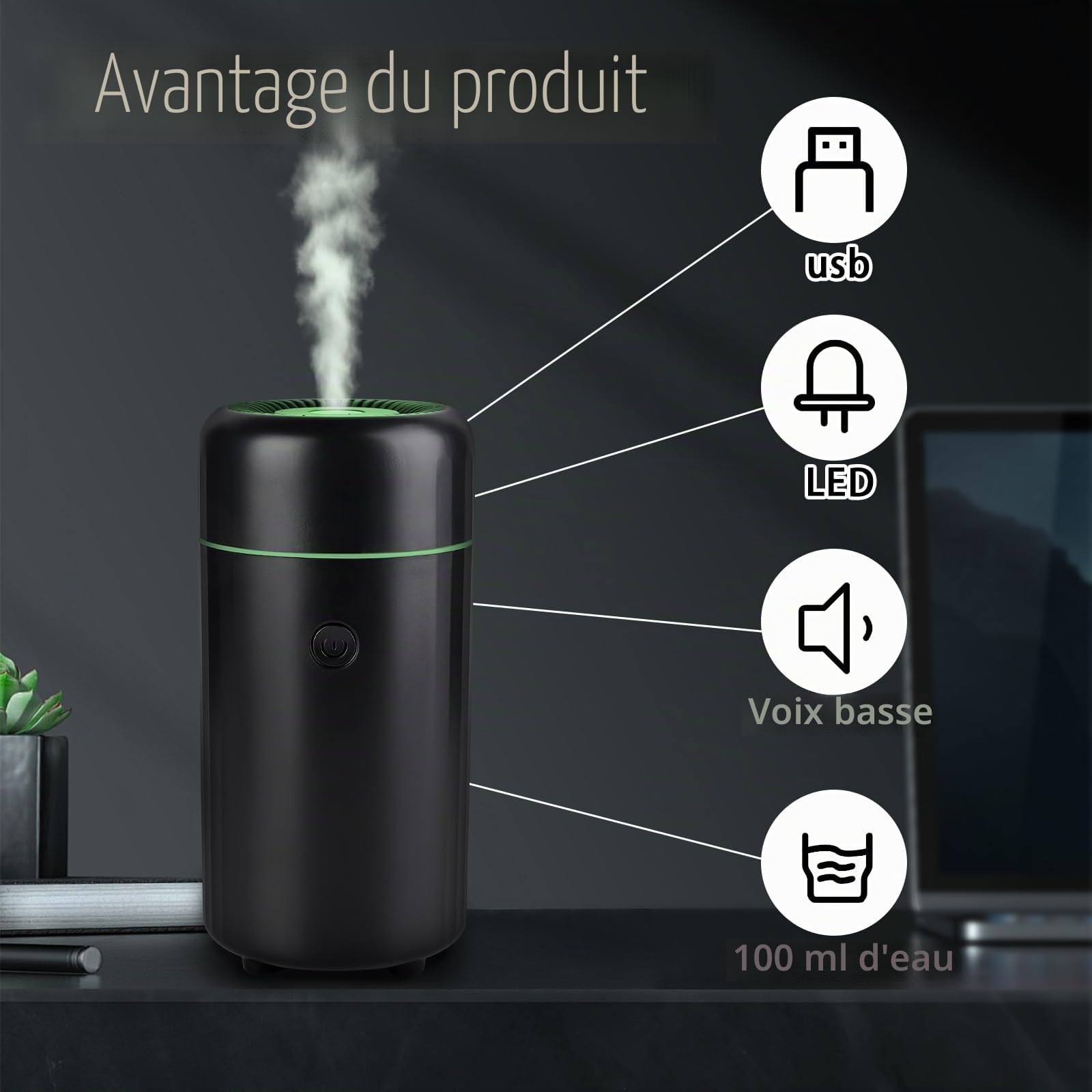 Diffuseur d'arômes pour Voiture, 2 Modes De Diffuseur d'aromathérapie pour huiles essentielles avec 7 LED Lumières Changeantes De Couleur, Diffuseur Voiture Rechargeable avec Interface USB