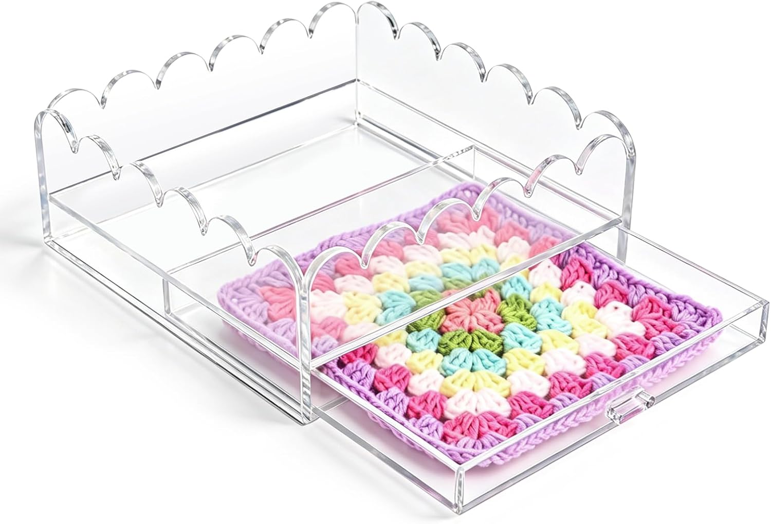 Scalloped Acrylic Tray, 5" x 5" Clear Acrylic Tray with Insert Drawer