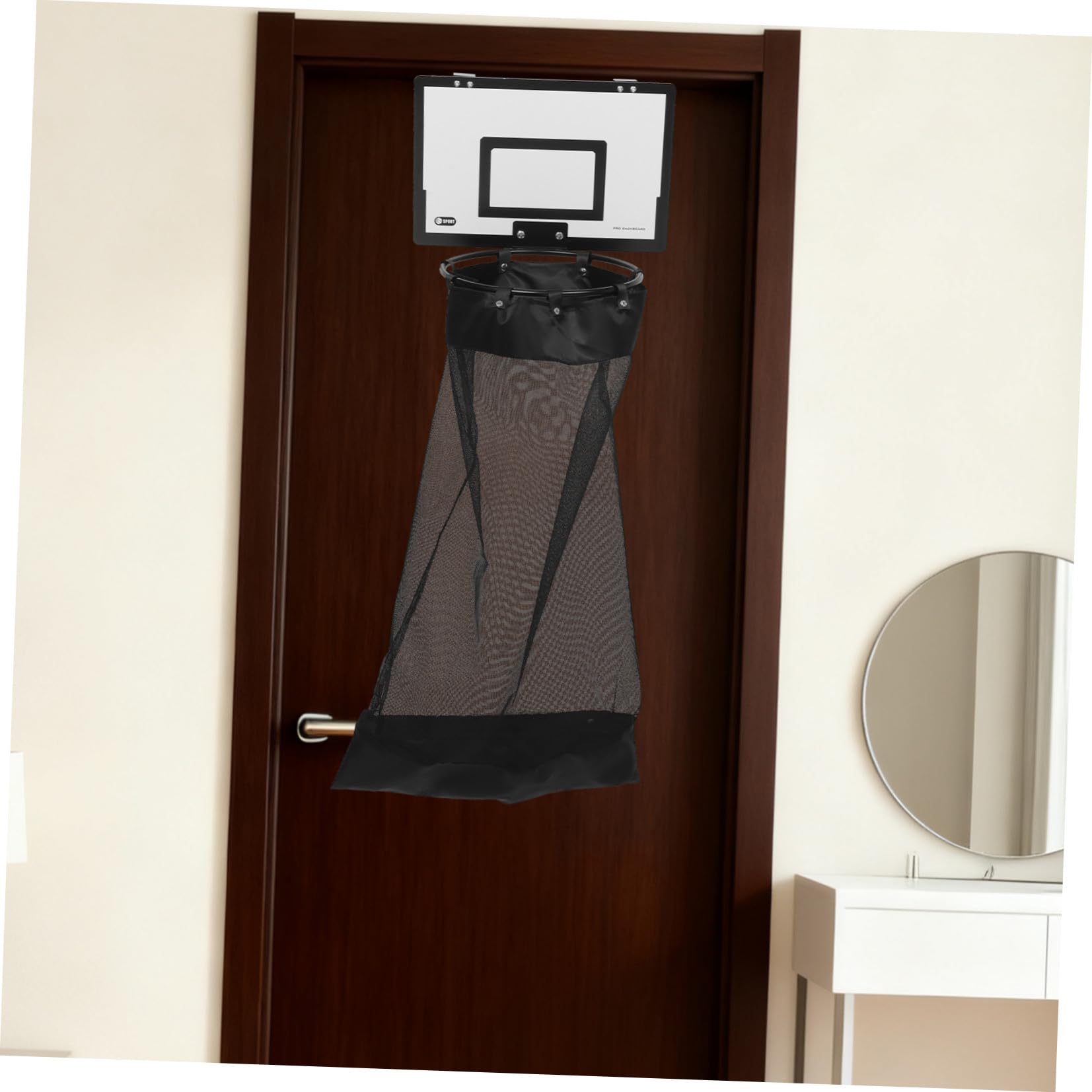 Wäschekorb für Tür Basketballkorb Türhänger Schwarz mit Holz