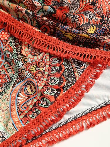 Slit Skirt for Women Boho Print Tie Side Wrap Tassel Casual Beach Mini Skirt3