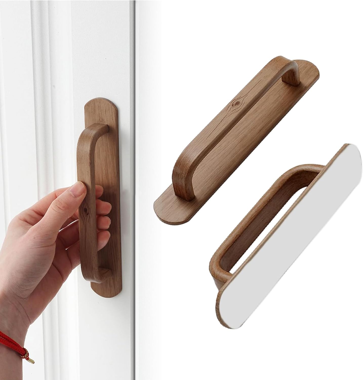 2 Pack Self-Stick Handle Wood Like Cabinet Handle Aluminum Pull with Adhesive Replacement Handle Pull for Fridge Drawer Cupboard Wardrobes Sliding Doors (5", Dark Wood)