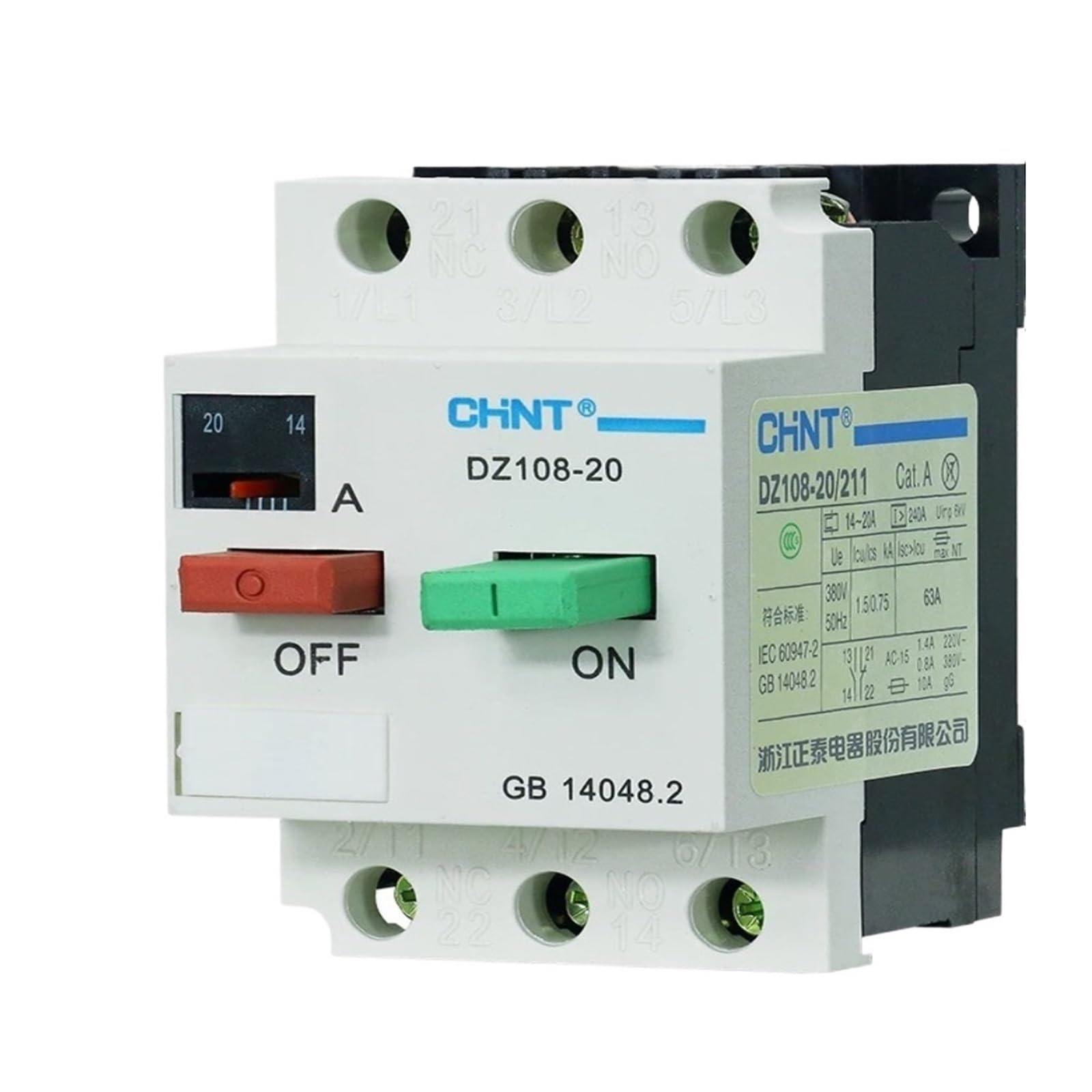 NVSFZGIYG 1pcs Motor Protector Circuit Breaker DZ108-20/211 1NO+1NC 2.5-20A(2.5-4a)