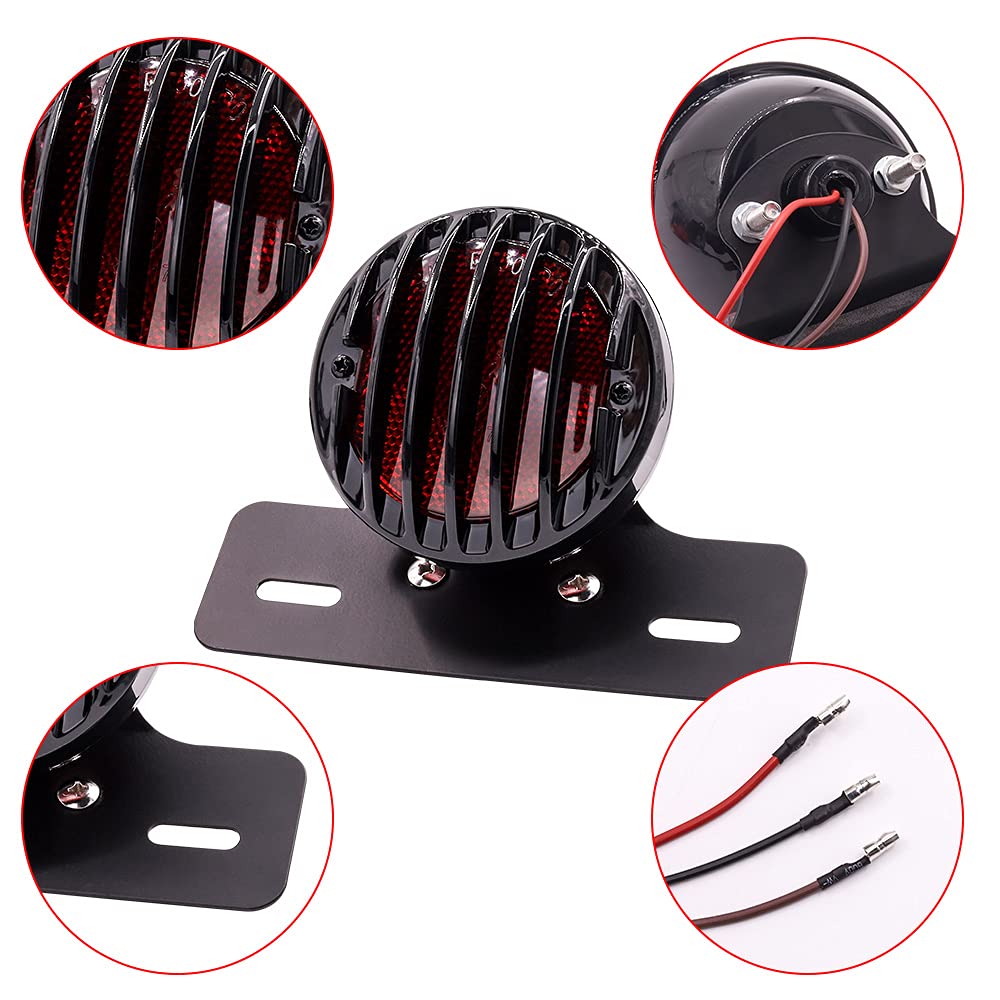 Fanale Posteriore Moto Rotondo Nero, Fanale Posteriore Universale Moto Luce Targa Luce Stop con Staffa 12V