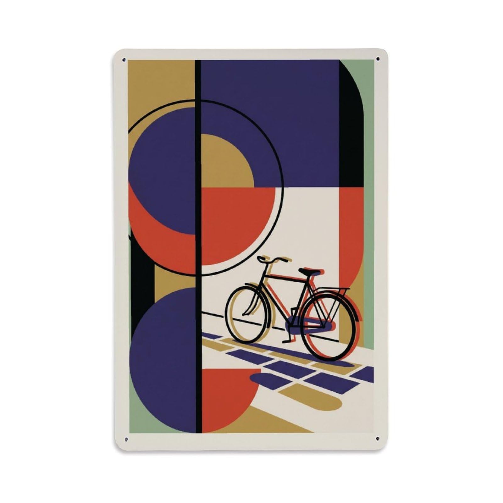 City Bicycle Quiet Lane Minimalist Geometry Modernist Metal Tin Sign Plaque Wall Decor for Cafe, Man Cave, Club Bar, Office, Home Garden Round Metal Poster 8x12Inch