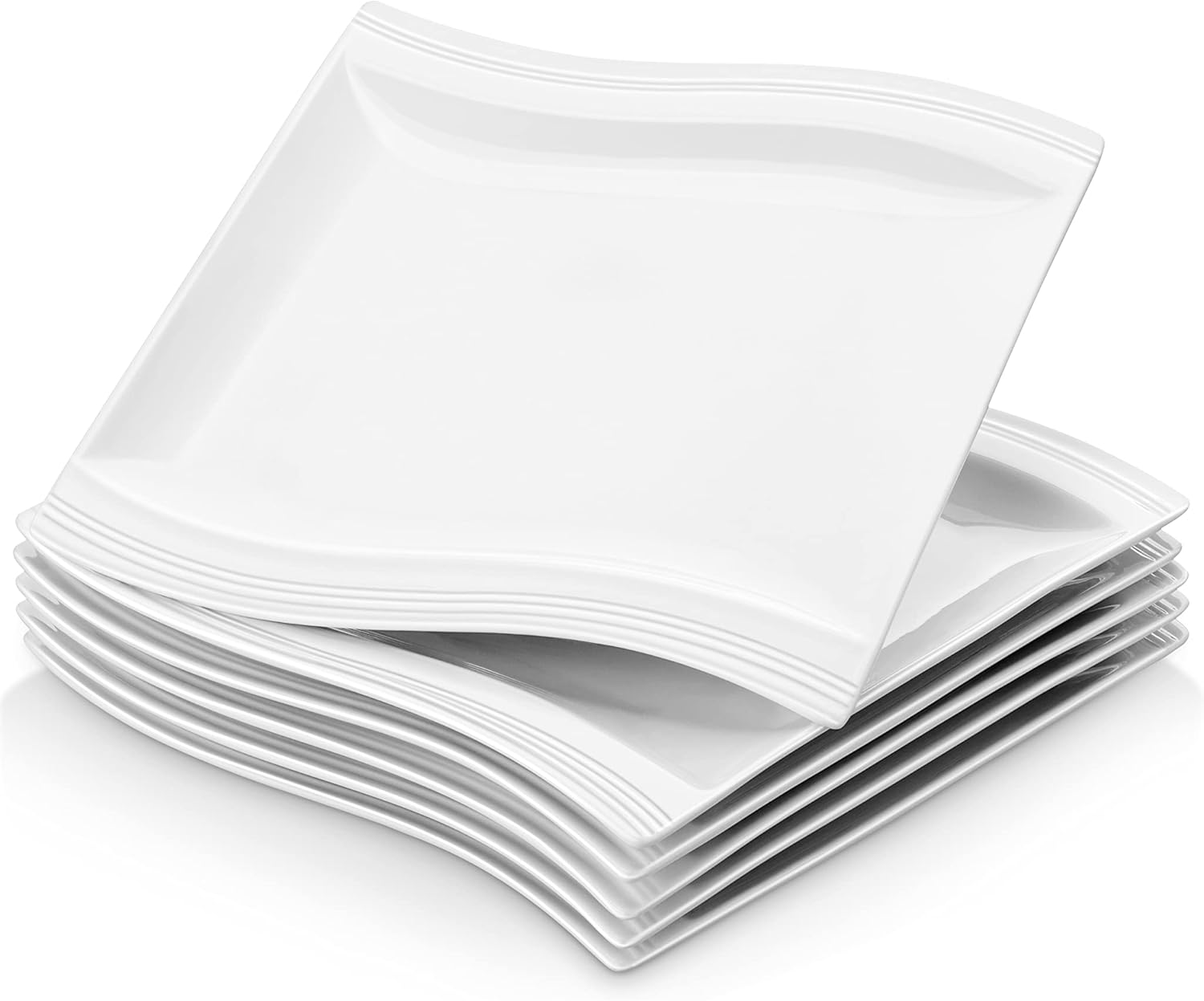MALACASA Square Dinner Plates, 8.2 Inch Porcelain Serving