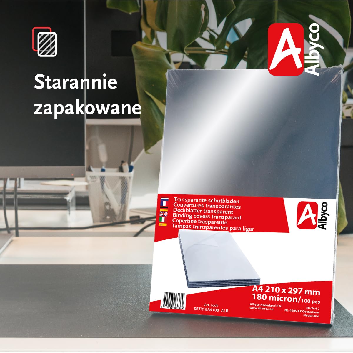 Albyco przezroczyste pokrywy błyszczące, grubość 0,18 mm/180 mikronów, format A4, 210x297mm, PVC