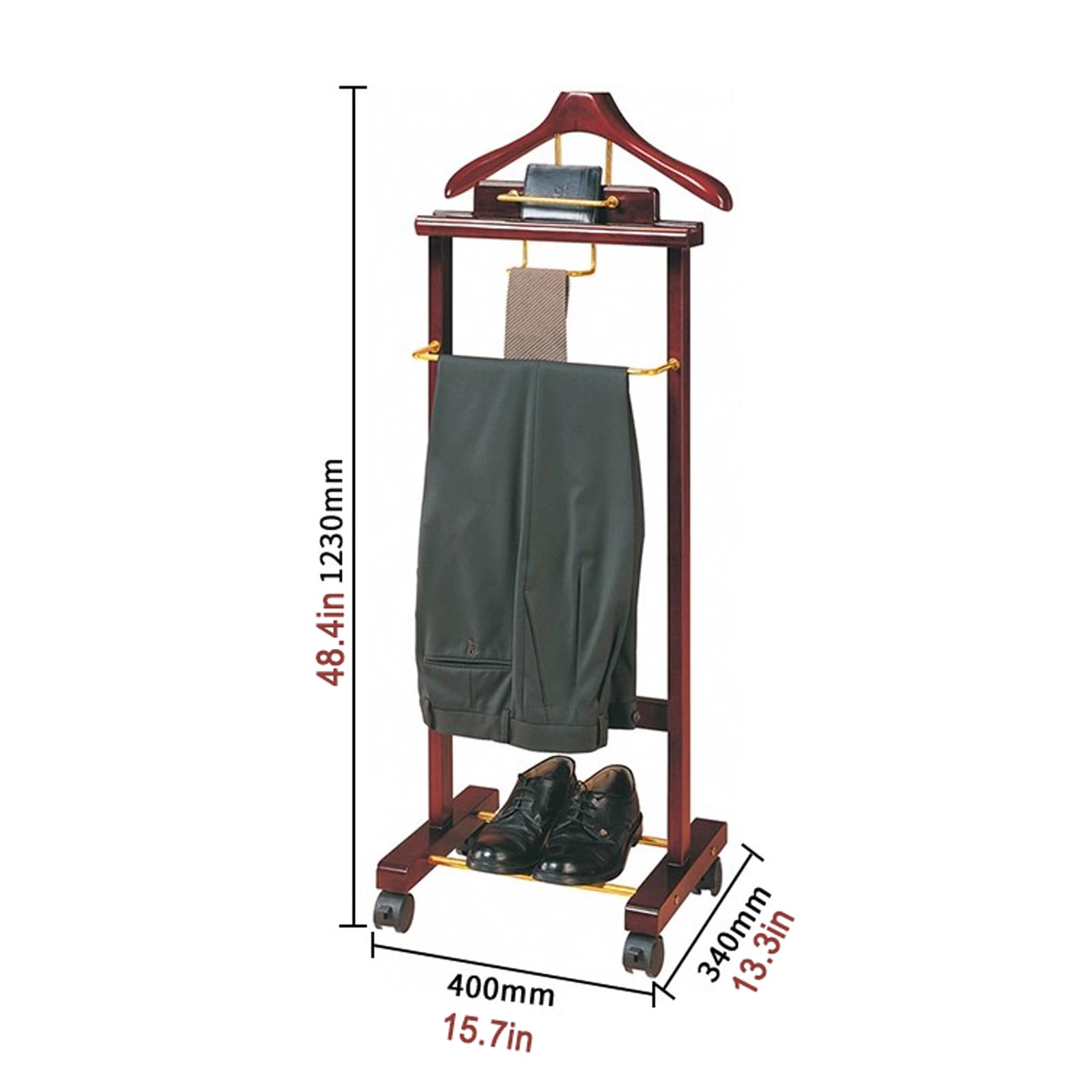 Ele Wardrobe Nizer - Appendiabiti in legno con base, per ufficio e soggiorno, include barra per pantaloni e fermacravatta, da uomo