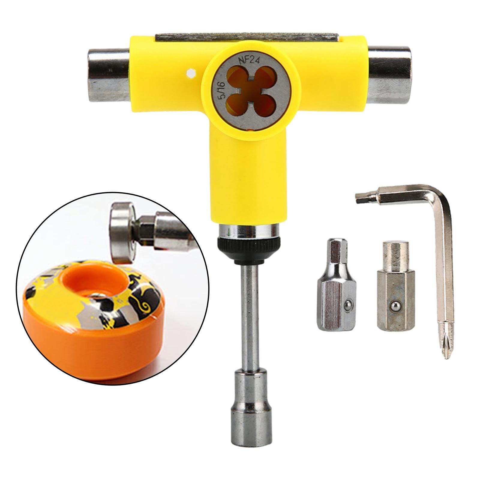 Outil Pratique Skateboard Clé T Accessoire Patinage Wrench Acier Inoxydable Portable Installation Facile Réglage Roue Utilisé pour Atelier Mobilité, Jaune