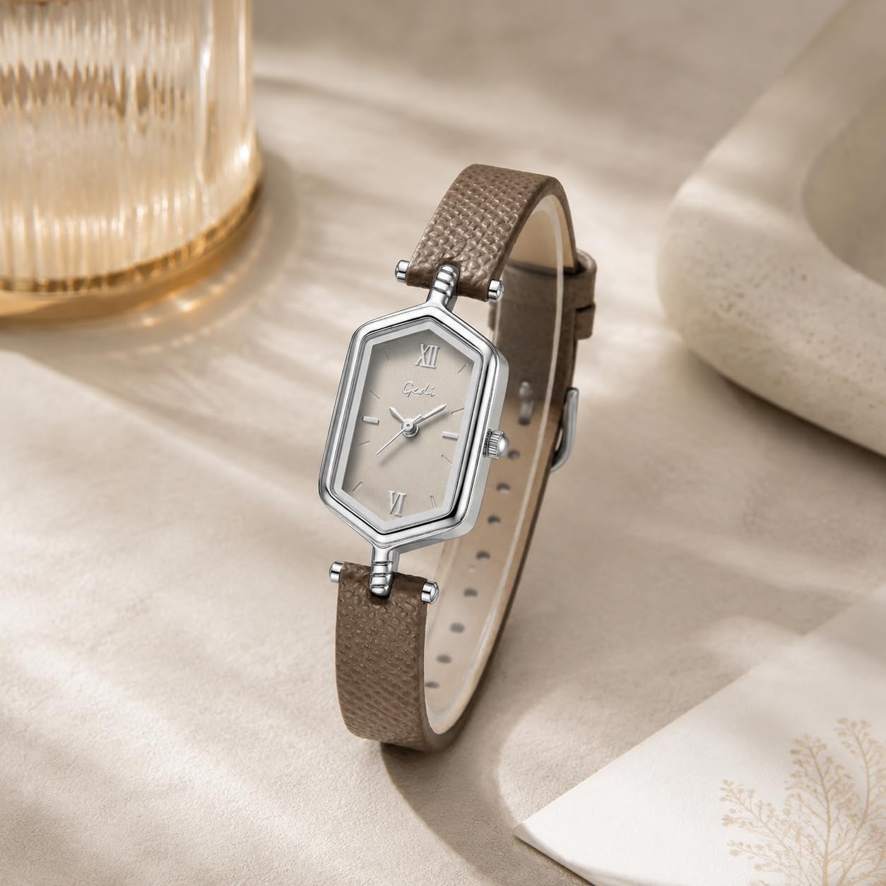 FANMIS Orologi da donna in oro con cinturino in pelle vintage e cinturino