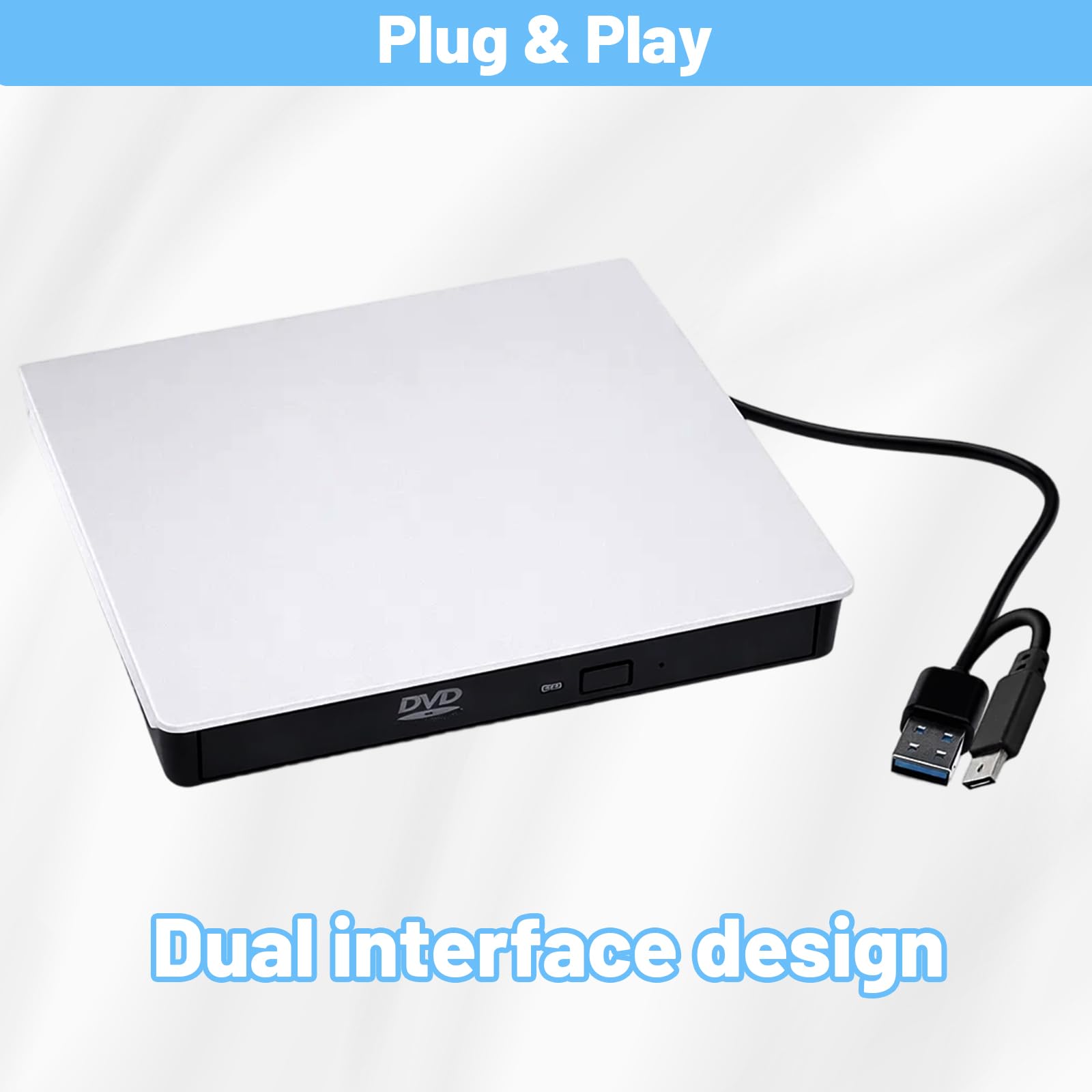 Mlifleue External DVD Drive for Laptop, Portable USB 3.0 Type-C CD Burner, High Speed CD Reader Rw Writer DVD Reader for Laptop, Desktop, Pc, Mac, Ios, Windows 11/10 / 8/7 / Xp/Linux/Vista — view 5