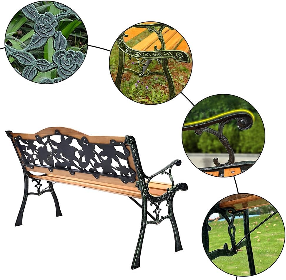 Garden Bench with Backrest & Armrests, 49.6x17.7x31.1in Outdoor Benches 2-Person Park Seat Weatherproof Patio Benches Wooden Slatted Seat for Lawn Yard Porch Work Entryway(Natural Tulip)