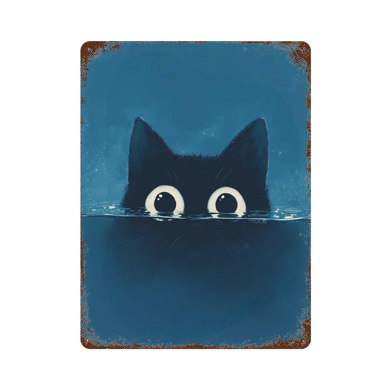 Curious Cat Eyes 15.7"x11.8" Aged Metal Wall Plaque, Vintage Wall Decor for Basement, Hobby Room And Garage Decor