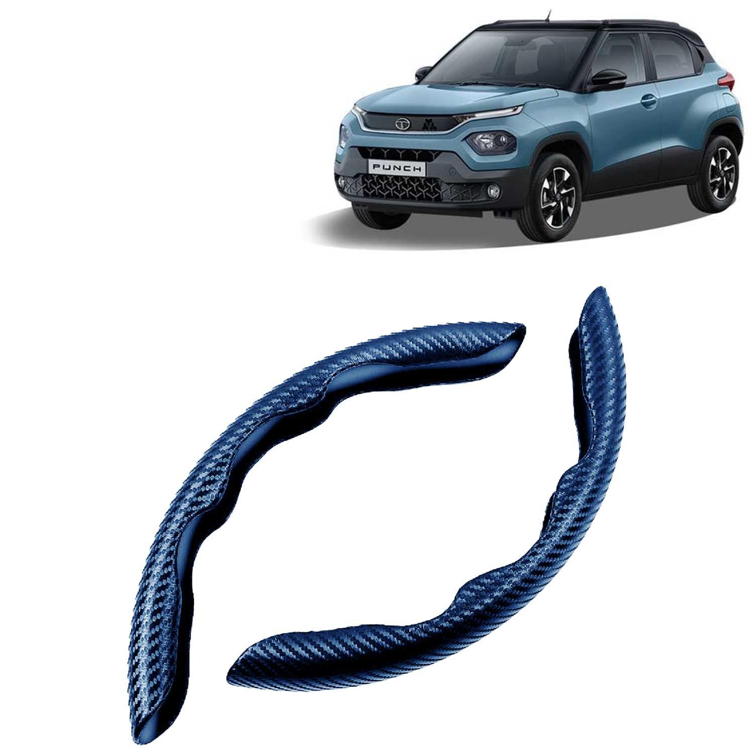KINGSWAY Advanced Fiber Steering Wheel Grip Cover Compatible with Tata Punch (Year 2021 Onwards) with Carbon Blue Finish
