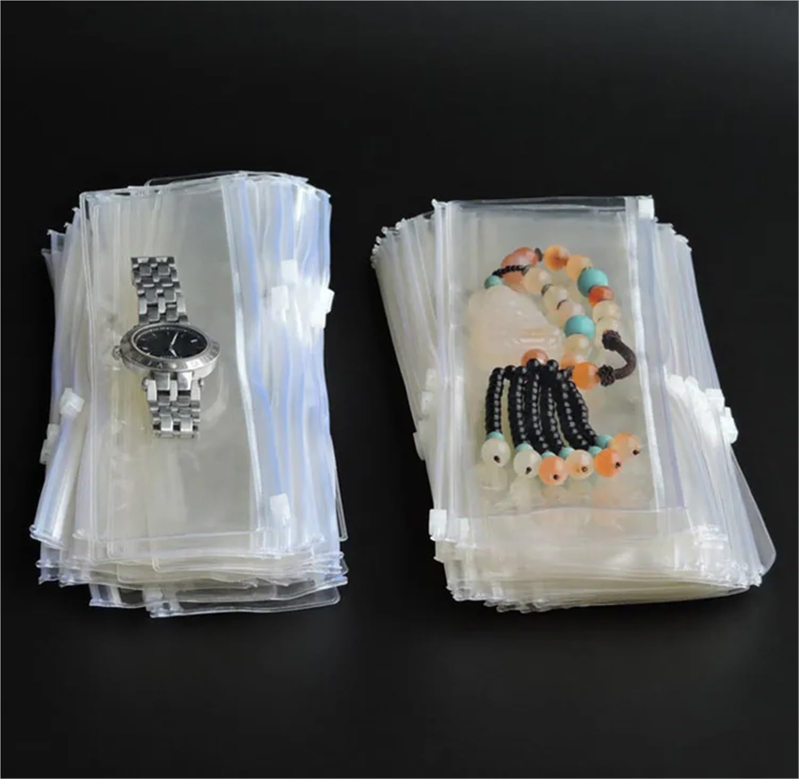 Lot de 200 sacs d'emballage longs en plastique PVC transparent pour bijoux, colliers, bracelets et montres - Anti-poussière et oxydation (A)