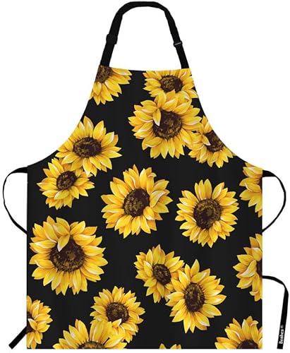 Miniatura 1 de Delantal de chef con patrón de girasol, 27 x 31 pulgadas, pétalos amarillos, flores elegantes, sin pelusas, delantal para barbacoa, parrilla,