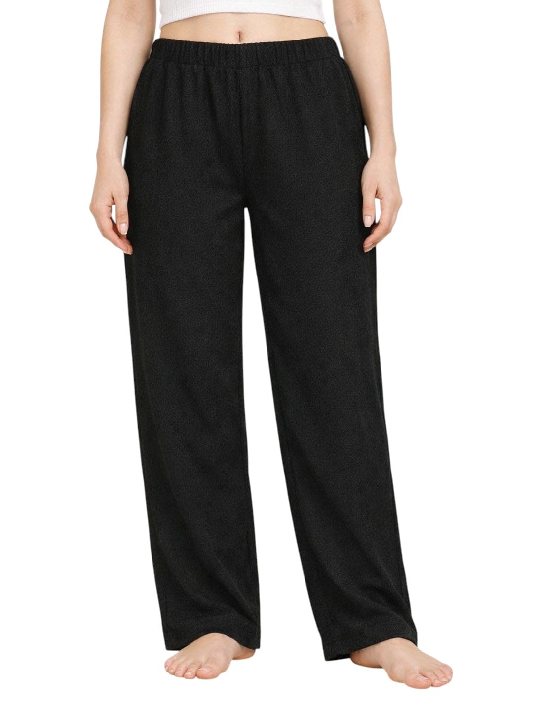 Women’s Pure Cotton Solid Pyjama | Mid-Rise Relaxed Baggy Fit Flared Full-Length Lounge Pant with Elasticated Drawstring Waistband & Side Pocket | Comfortable Casual & Nightwear-image-4