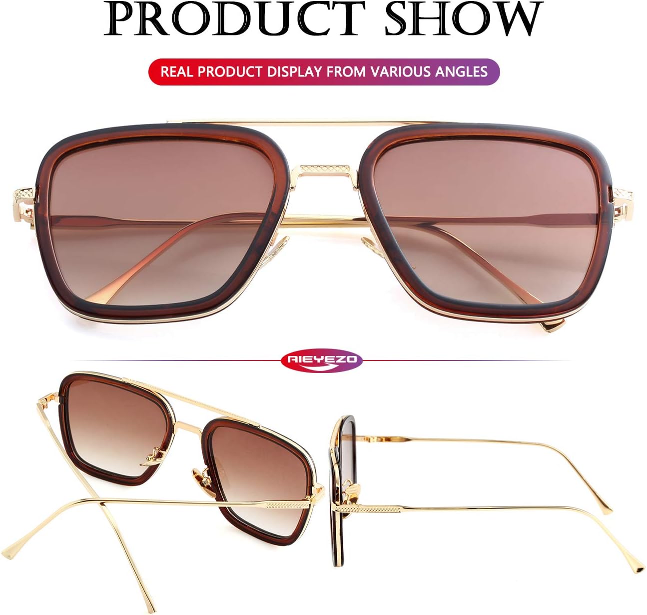 AIEYEZO Tony Stark Sunglasses Vintage Square Metal Frame Eyeglasses for Men Women - Iron Man and Edith Sun Glasses - Image 5