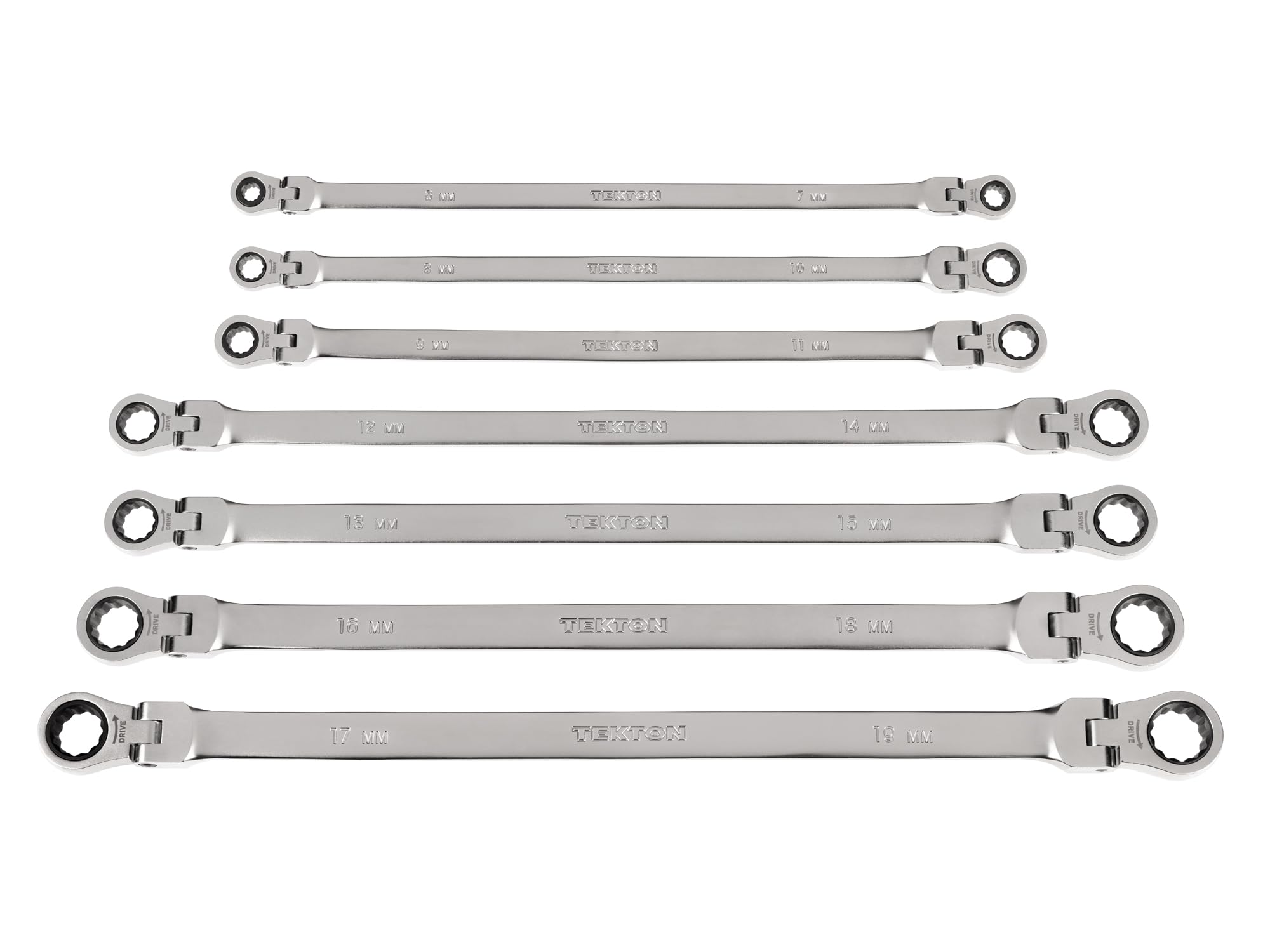 TEKTON Long Flex Head 12-Point Ratcheting Box End Wrench Set, 7-Piece (6-19 mm) | WRB96001