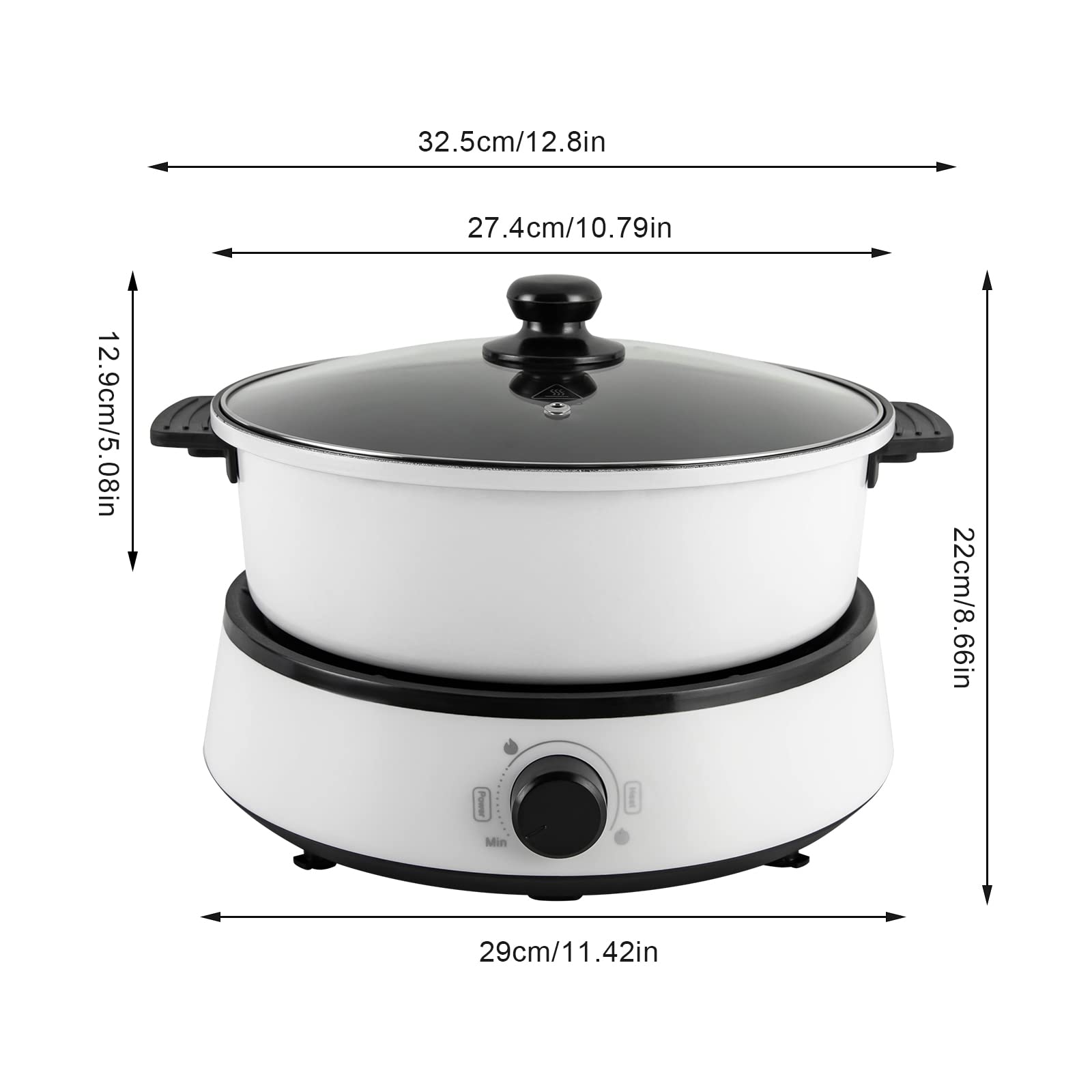HAPPCUCOE 4L/4.2Qt Electric Hot Pot,Portable Electric Pan 1350W,Non-Stick Electric Skillet 1-5 People,Multi-Cooker for Parties, Barbecues,Camping,Travel (White)