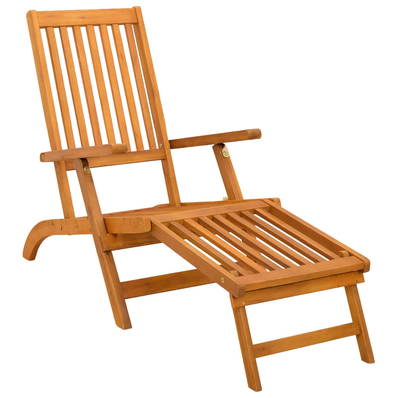 Set 2 Lettini Prendisole in Legno di Acacia con Tavolino | Arredo relax per giardino, piscina e patio con schienale regolabile a 5 posizioni e poggiapiedi integrato.
