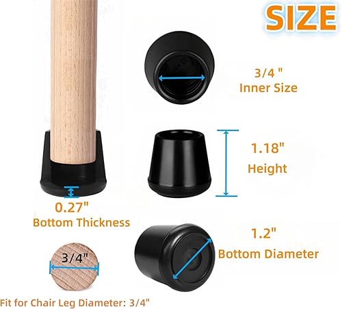 Miniatura 30 de Furnigear Tapas para patas de silla, puntas de goma antideslizantes de 1-1/2 pulgadas de diámetro interior, protectores de suelo redondas blancas