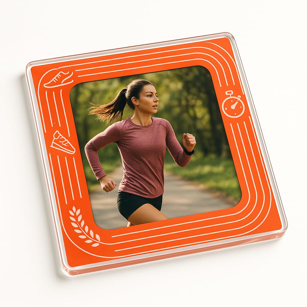 The Plum Penguin Running Acrylic Coaster Gift With Personalized Design - Dynamic Momentum Frame For Athletes & Sports Lovers