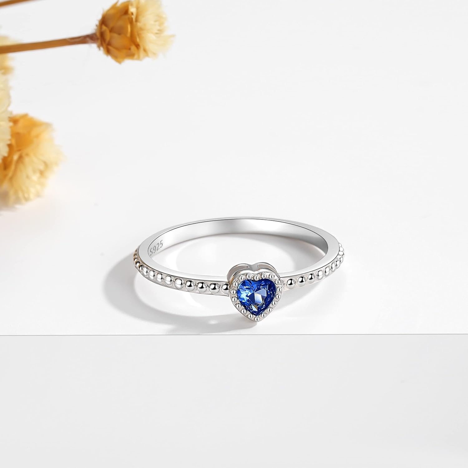 Birthstone Rings for Women: S925 Sterling Silver Stacking Birthstones Ring Cubic Zirconia Heart Stackable Band Rings - Birthday Mother's Day Jewelry Gifts for Mother Daughte - Image 5