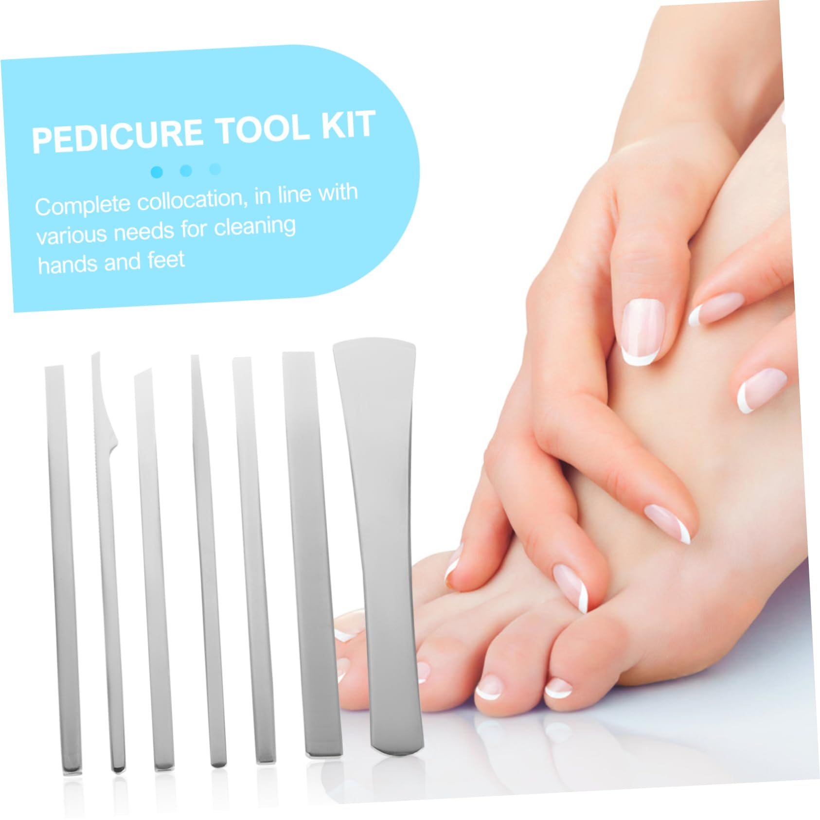 Kit Pedicure 7 Pezzi in Acciaio al Manganese Argento | Uso Familiare e Professionale, per Esfoliare Pelle Secca e Rimuovere Calli, Pulizia Mani e Piedi