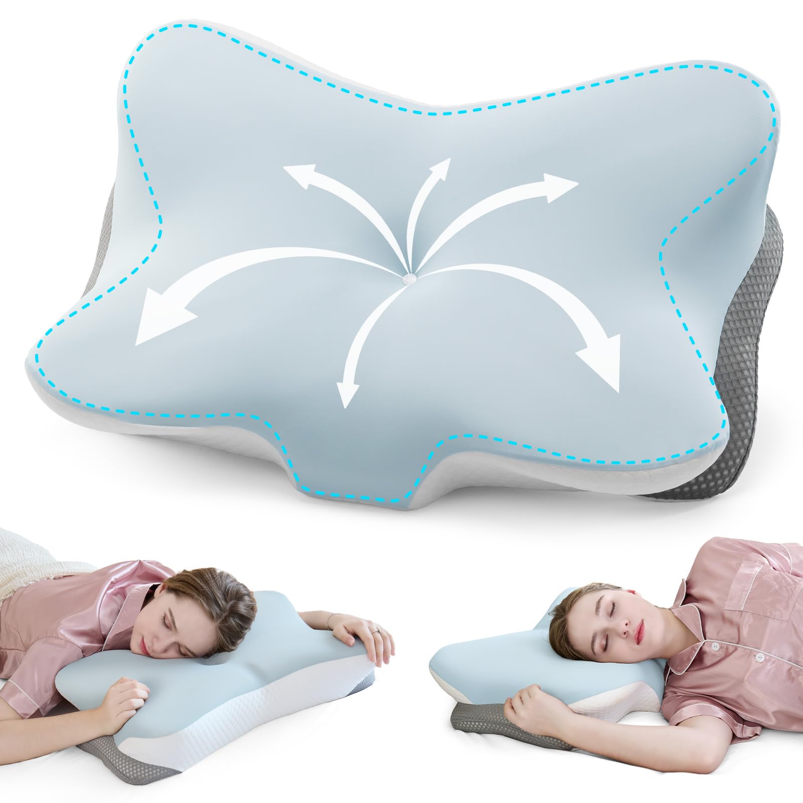 SHJADE Cervical Pillow for Neck Support Memory Foam Contour Pillow Ergonomic Orthopedic Pillow Adjustable Height Soft Bed Pillow