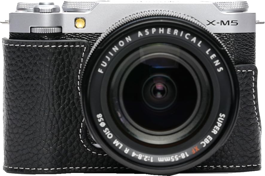 BMAOLLONGB X-M5 Camera Case, Handmade Genuine Real Leather Half Camera Case Bag Cover for Fujifilm X-M5 XM5 Camera Bottom Opening Version + Hand Strap