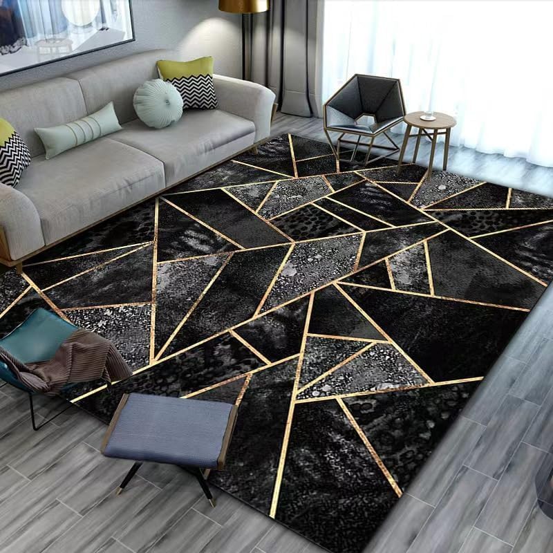 Tappeto Salotto Moderno Lavabile 140 x 160 cm Tappeti Camera da Letto Tappeto Pelo Corto Antiscivolo Morbido Tappeti Moderni Soggiorno Grandi Moderno inchiostro geometrico nero grigio