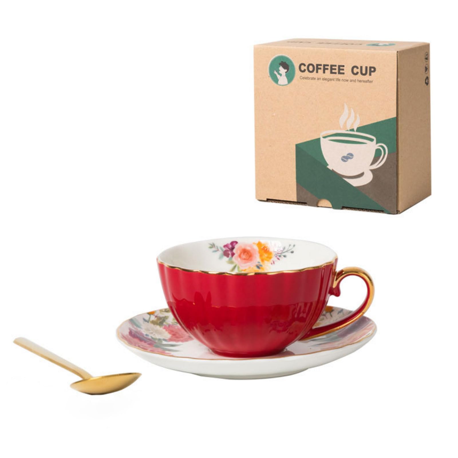 GMBYLBY Luxurious Ceramic Coffee Cup Set European Light Luxurious Ceramic Cup & Saucer Set for Breakfast and Teas Time Espressos Cups