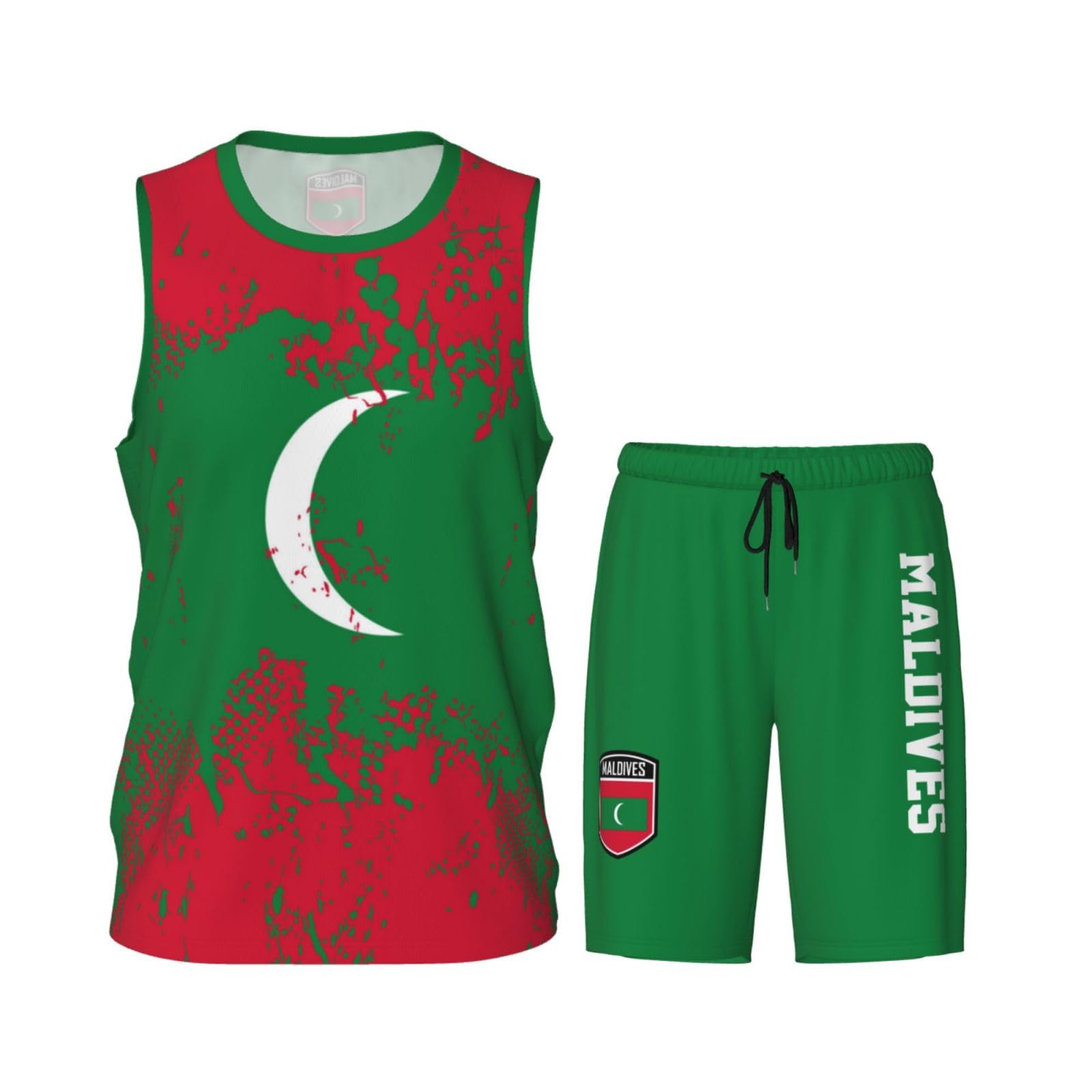 Maldives Flag Grain (2) Basketball Jersey Uniform Suit for Men Women Adults Training Athletic Set
