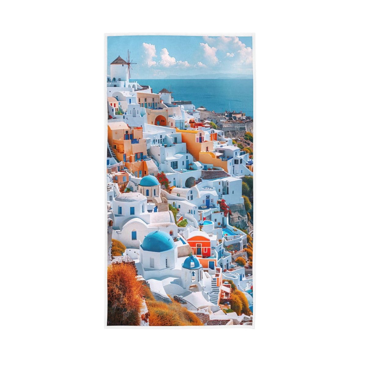 LSRCPD Santorini Photo Hand Towel, 15 x 30 Inches, Soft Highly Absorbent Towels for Bathroom Gym Shower