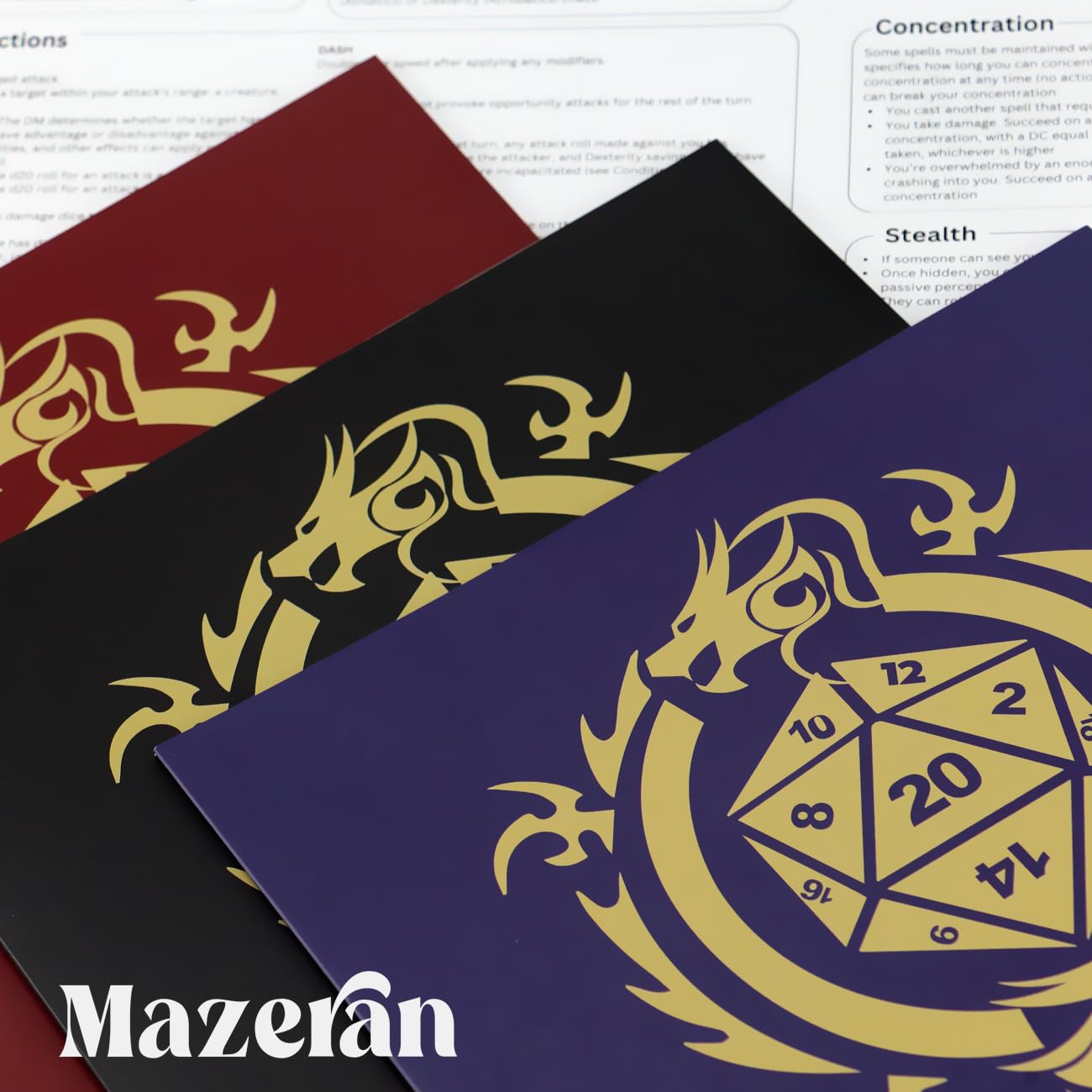 Mazeran DM Screen for DnD 5th - Dungeon Master Guide - D & D Game Master Shield Tool - Accessoire for Table RPG Campagnes Supplies - Support papier jetable (PACK DE 3)