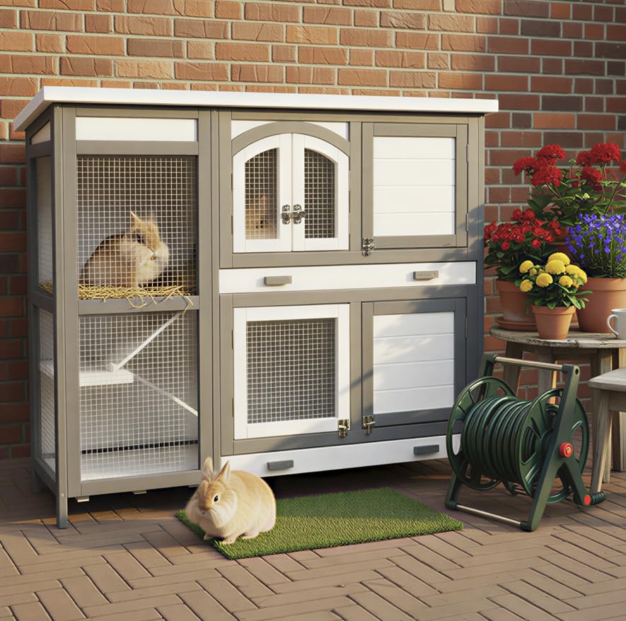 BB Loisir Cage Clapier Extérieur pour Lapins 122x42,5x104 cm Modèle- Miette 081 Gris-Blanc, L 122.00 x l 42.00 x H 104.00 cm