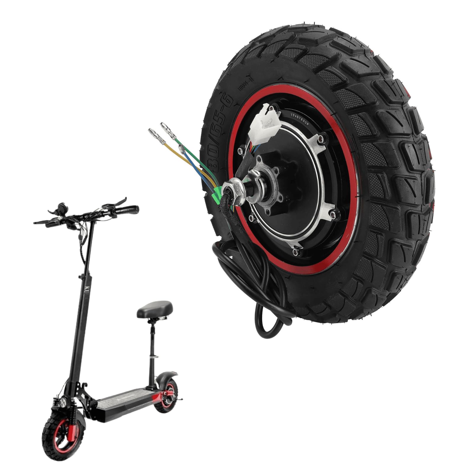 BuyWeek Roue Arrière de Moteur de Moyeu de Scooter Électrique pour KUGOO M4 M4pro, 48V 800W Pneu de Roue de Moteur d'Entraînement Arrière de Trottinette Électrique de 10 Pouces