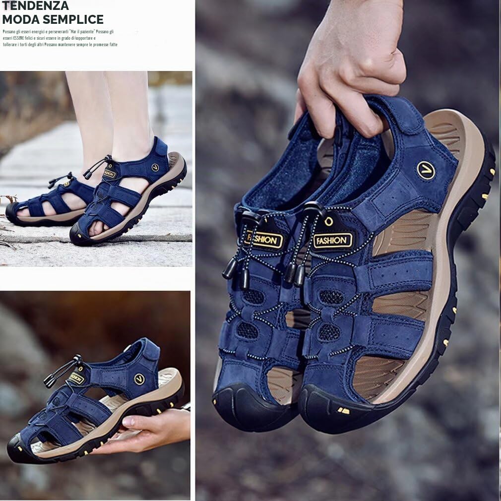 Sandali Sportivi Scarpe Estivi da Spiaggia per Uomo all'aperto Trekking Traspirante da Pescatore in Pelle Sandalo Acqua Blue 47