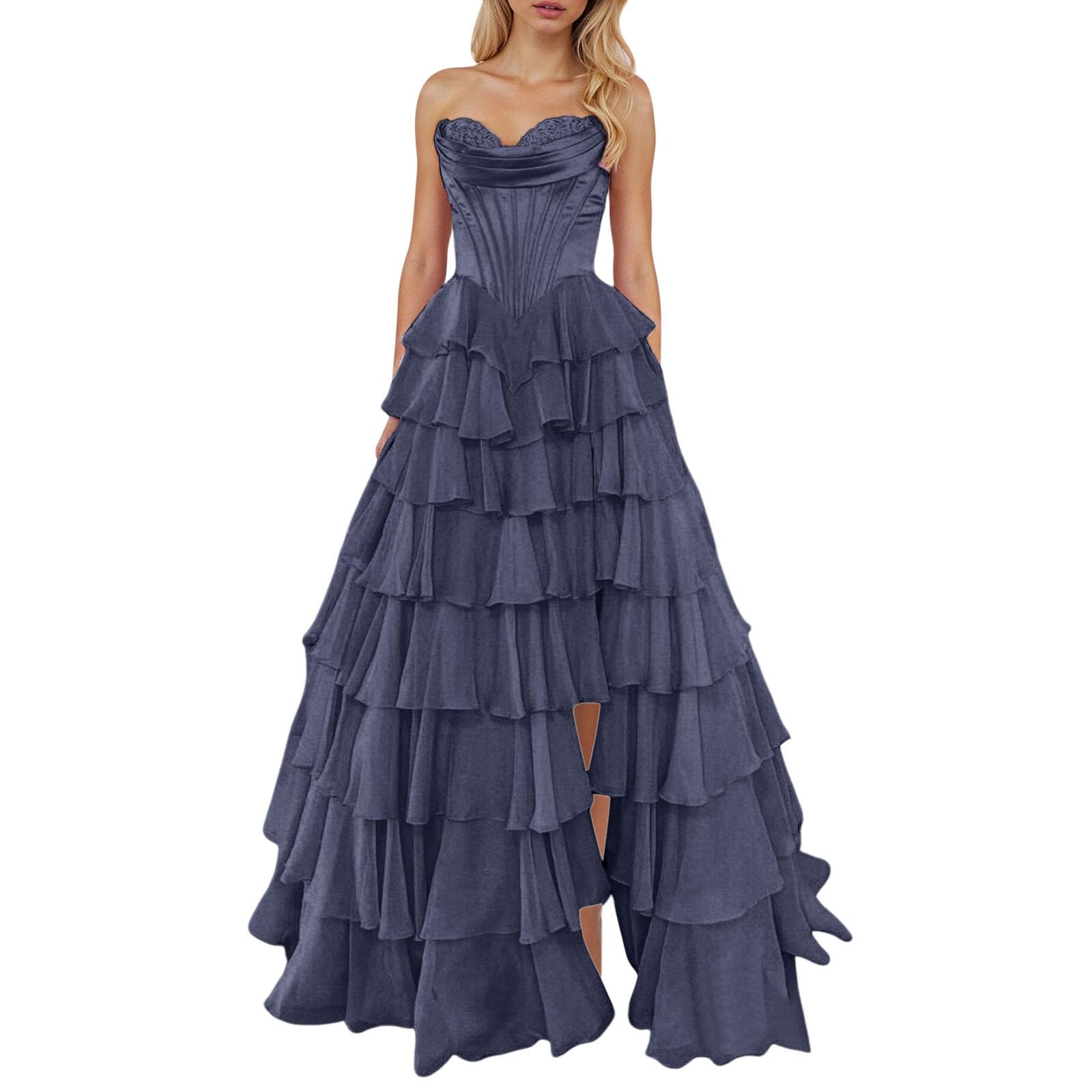 Abschlussballkleid Damen Bandeau Kleid Kuchen-Layers Korsett Abendkleider Elegant Partykleid Hochzeit Abschlusskleid Trägerloses Ballkleider Brautjungfernkleider A-Linie Festliches Cocktailkleid