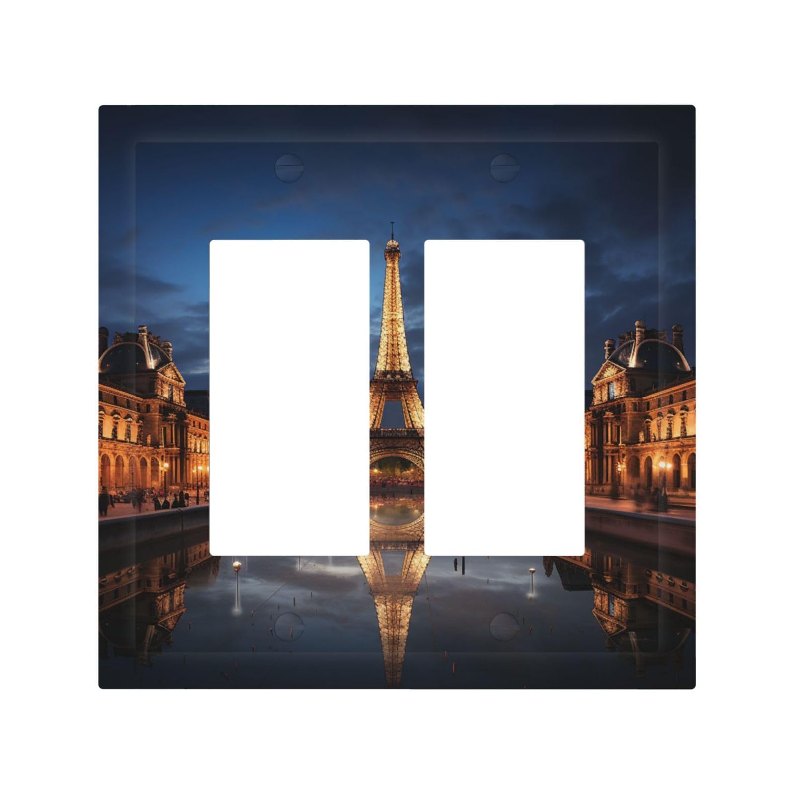 2-Gang Decorator Wall Plate Paris in ninght Light Switch Cover Double Toggle Receptacle Wall Plate Mid Size 4.9" x 5" Wallplate Unbreakable Polycarbonate Outlet Faceplates Covers