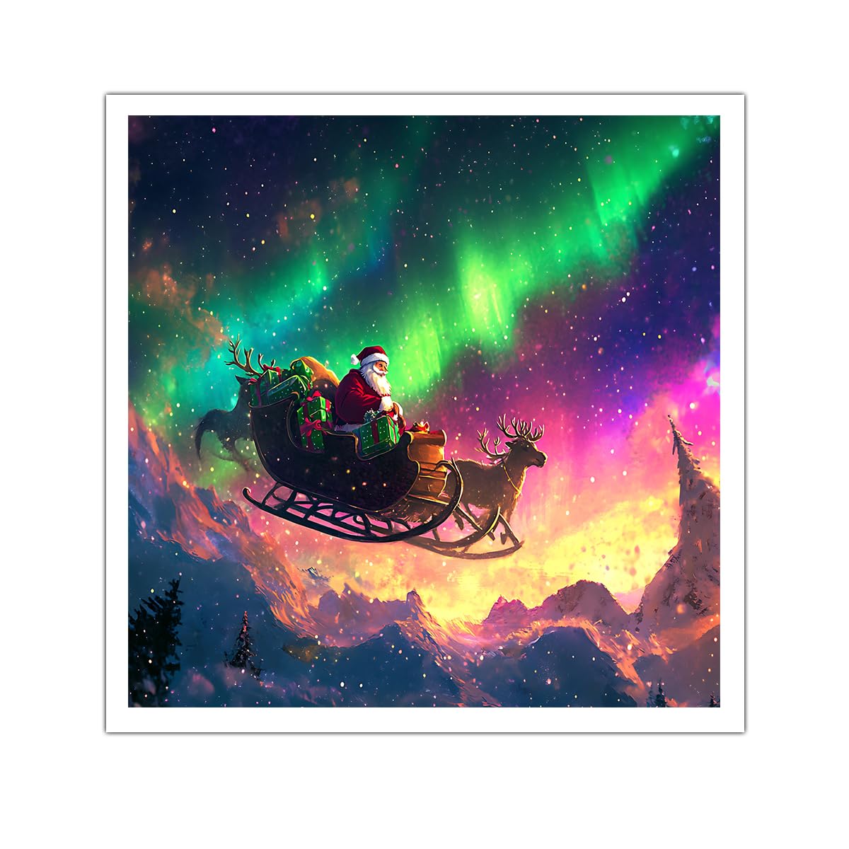 TOANGWALL Świąteczne sanki Aurora płótno sztuka ścienna Świętego Mikołaja zdjęcia grafika wydruki zimowe wakacje plakaty ścienne malarstwo toaletowe wystrój 60 x 60 cm nieoprawione