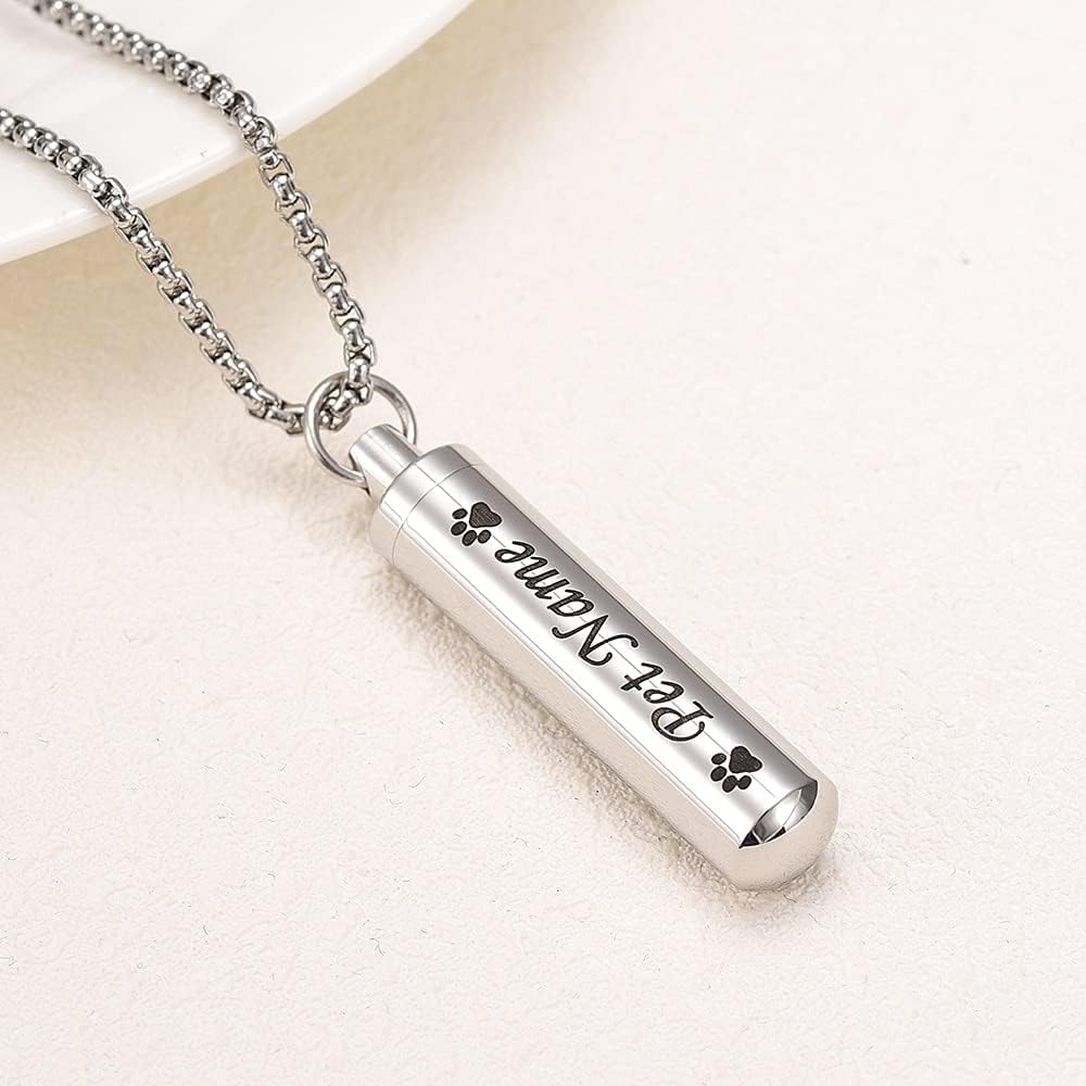 38mm Stainless Steel Cremation Cylinder Urn Pendant Hold Ashes Engrave Pets(Dog,cat) Memorial Necklace 2