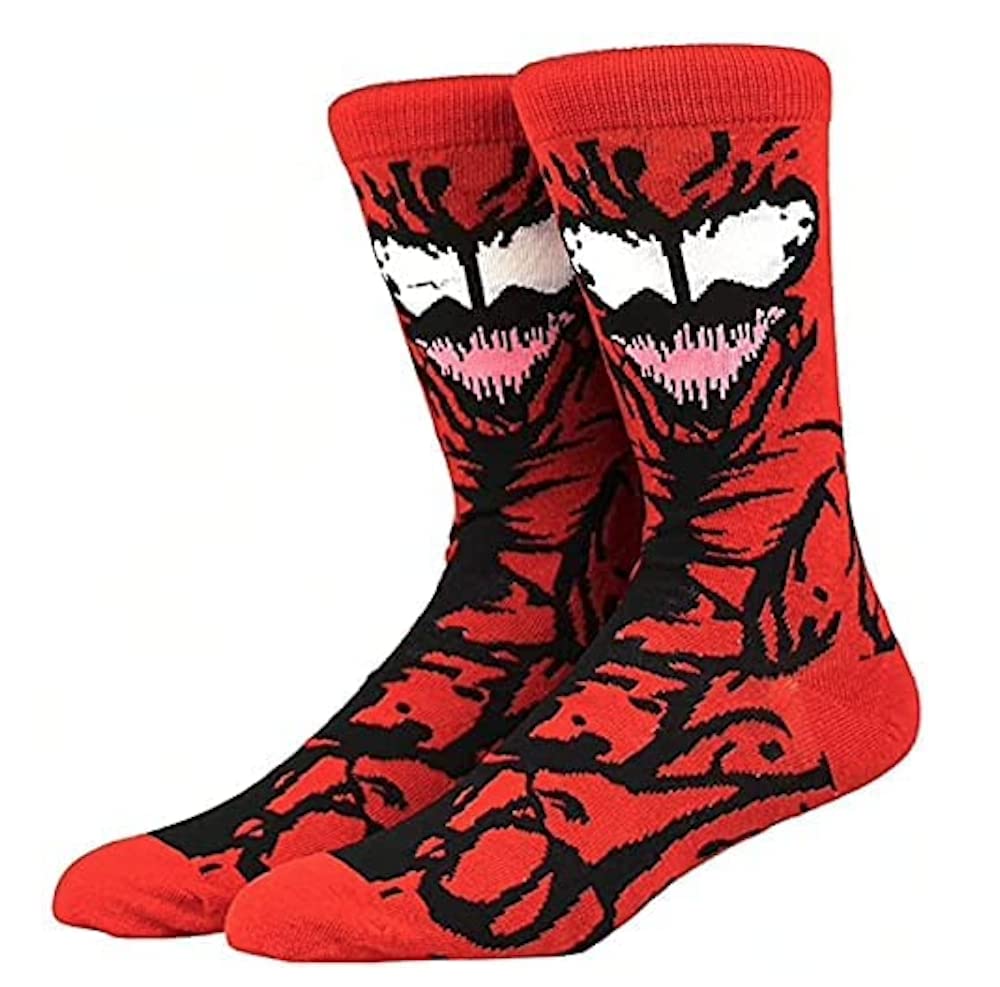 EZB Superhero Venom Character Crew Socks | Novelty Fun Gift Idea for Men Women Boys & Girls | Red & Black Patterned | Size 5-10 | (Venom)